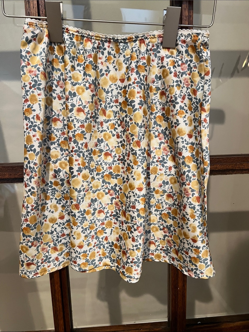 Altar'd State Cream Floral A-Line Skirt with Mustard & Pink Accents